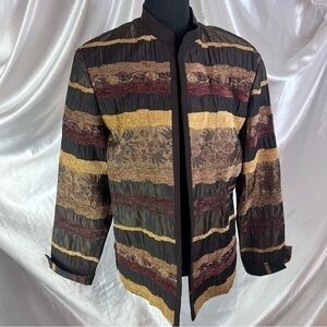 Vintage Boho Jacquard Striped Brown Jacket Sz 10 Retro Chic Statement Outerwear